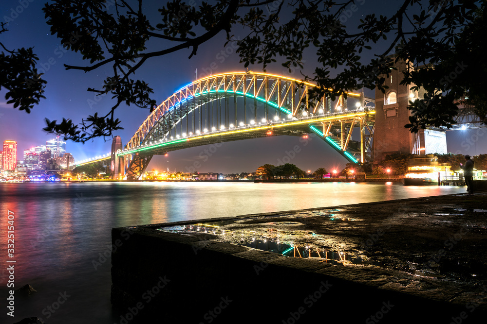 Obraz premium Sydney Harbour Bridge at night, Vivid Sydney, Australia