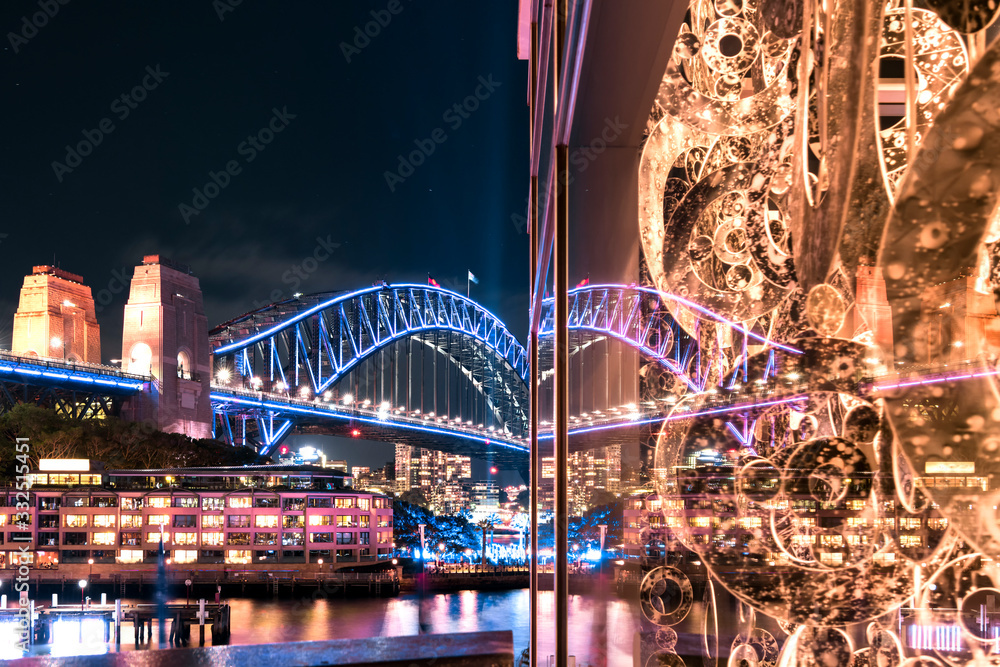 Obraz premium Sydney Harbour Bridge at night, Vivid Sydney, Australia