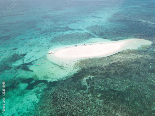 Aerial view of Naked Island, part of island hopping tour on Philippine island of Siargao