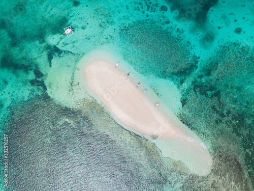 Aerial view of Naked Island, part of island hopping tour on Philippine island of Siargao
