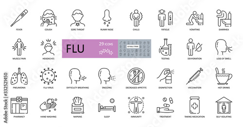 Obraz na plátně Set of vector flu icons with editable stroke