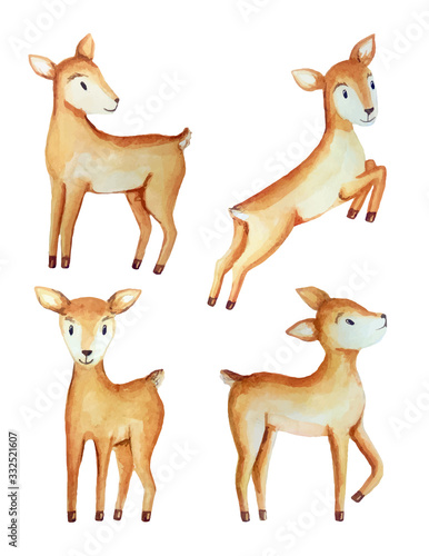 Watercolor illustration with cute deer babies.
