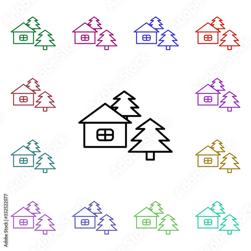 House in the woods line multi color style icon. Simple thin line  outline vector of camping icons for ui and ux  website or mobile application