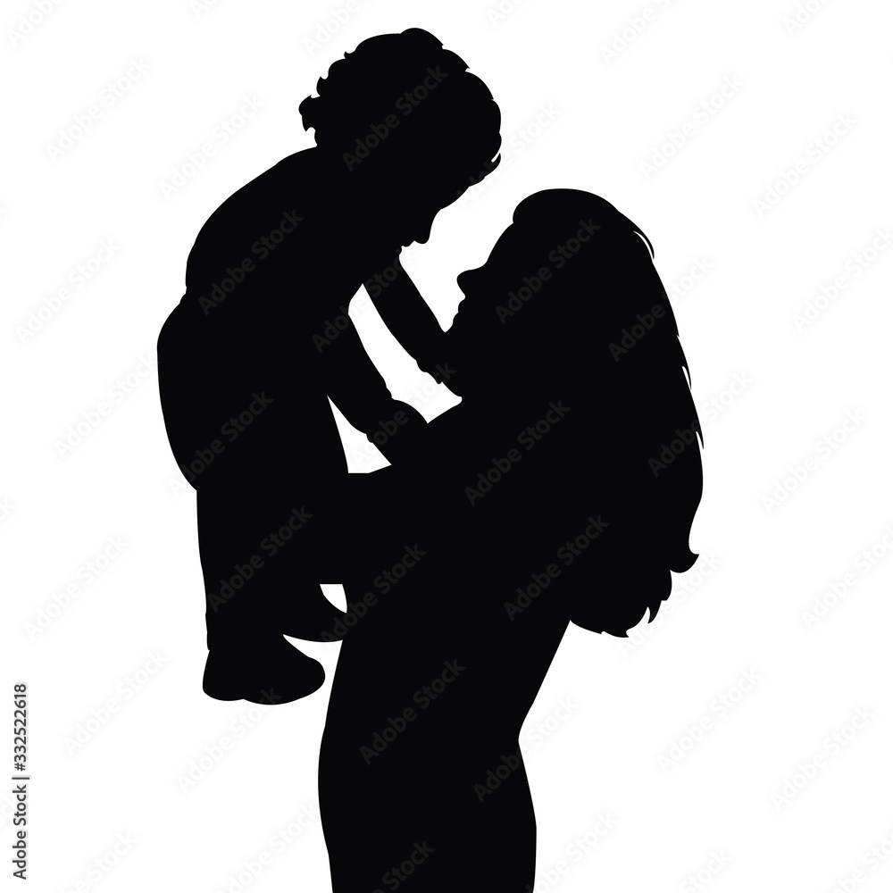 woman and baby head silhouette vector