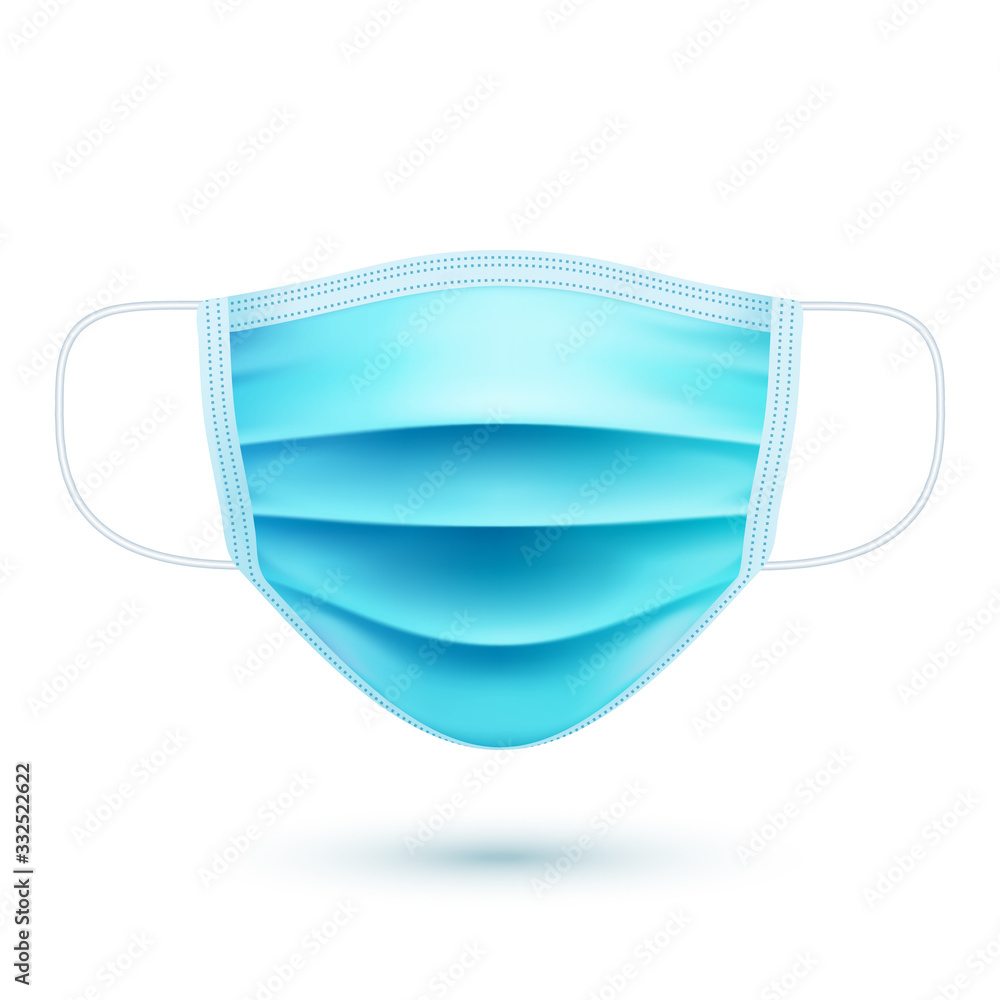 Realistic medical respiratory mask. Face-guard, protective mask against viruses and polluted air. Health care. Vector illustration.