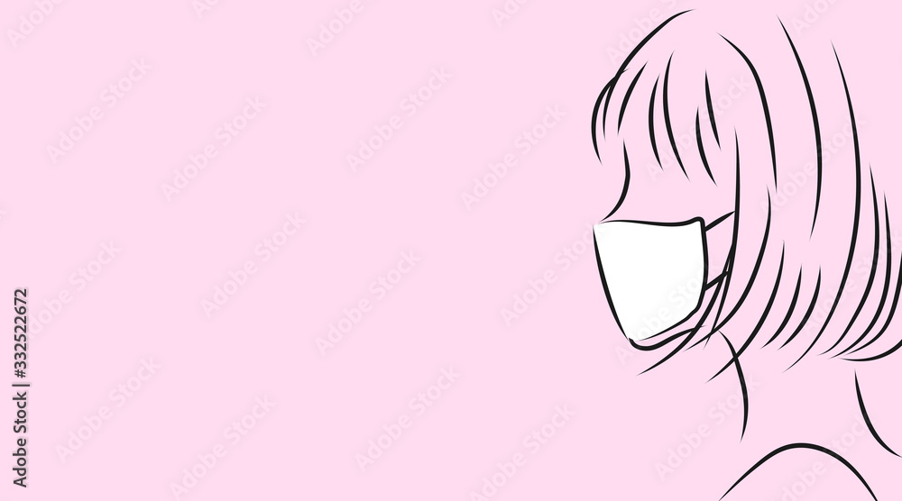 マスクをつけた女性の横顔 ピンク背景のシンプルイラスト Stock Vector Adobe Stock