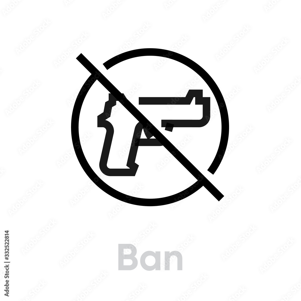 Ban gun shot icon. Editable line vector. Ban gun shot icon. Editable line vector.