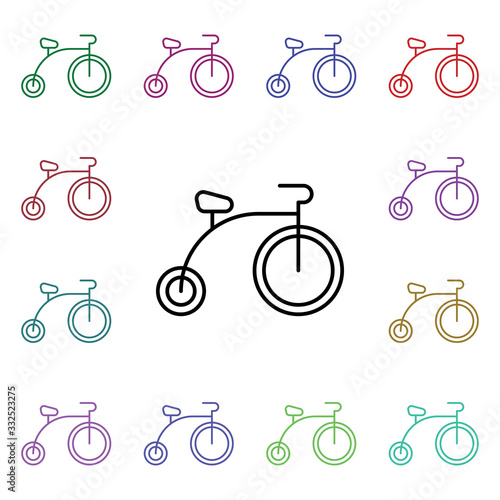 Monocycle, bicycle multi color style icon. Simple thin line, outline vector of carnival and amusement icons for ui and ux, website or mobile application