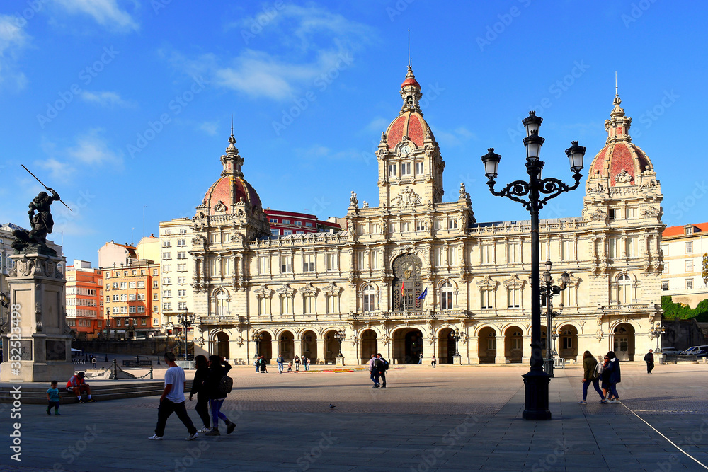 A Coruña town hall in the María Pita square. La Coruña, Galicia. Spain. Europe. October 8, 2019
