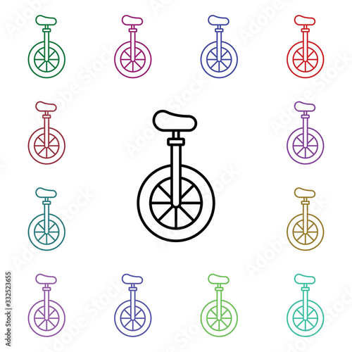 Monocycle, bicycle multi color style icon. Simple thin line, outline vector of carnival and amusement icons for ui and ux, website or mobile application