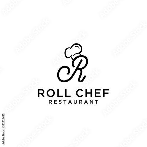 Creative luxury modern Chef hat for restaurant with R sign logo design template.