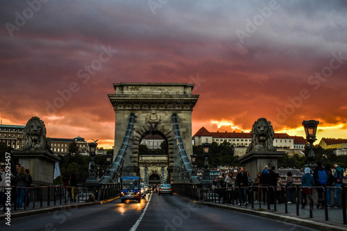 Beautiful red sky above the Budapest city center