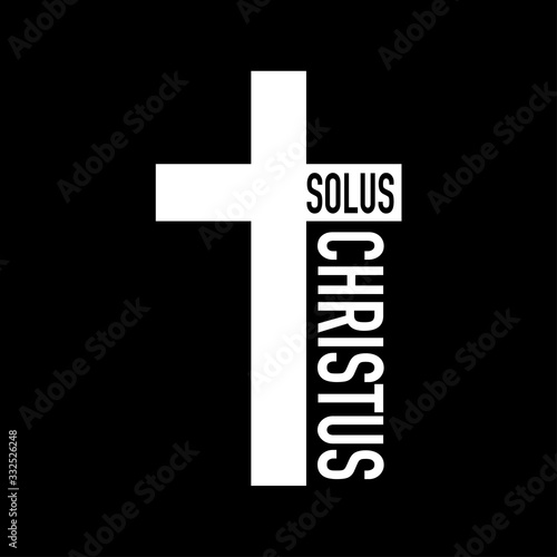 White cross vector icon on black background. solus christus photo