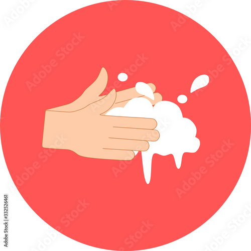 Vector illustration of washing hands. Washing hands with soap vector sign in red circle icon