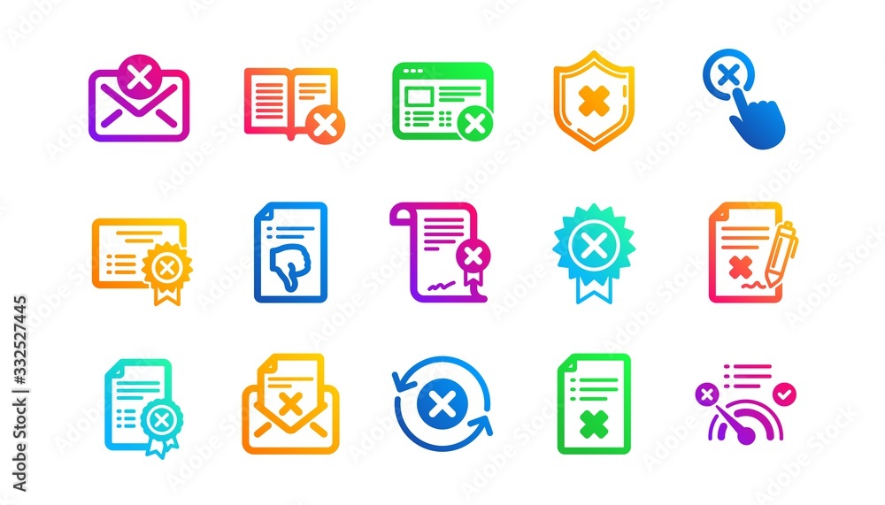 Decline, Cancel and Dislike. Reject icons. Disapprove classic icon set. Gradient patterns. Quality signs set. Vector Decline, Cancel and Dislike. Reject icons. Disapprove classic icon set. Gradient patterns. Quality signs set. Vector