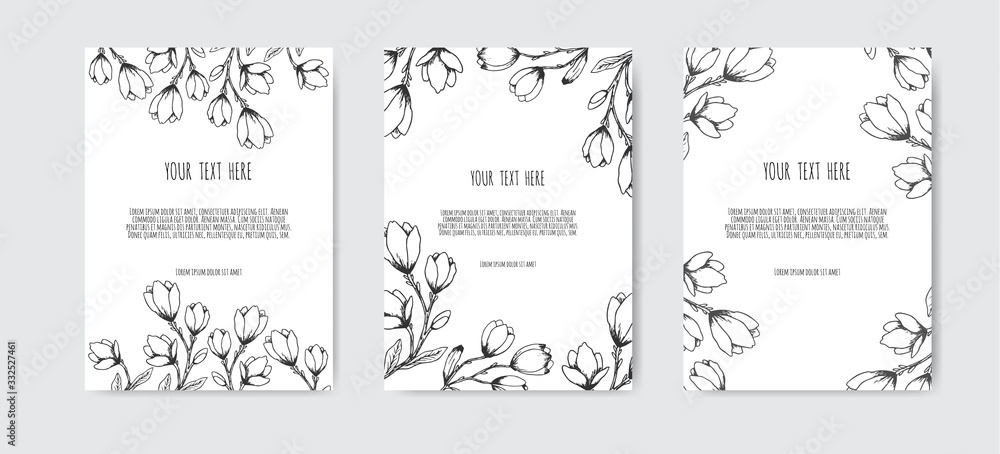 Hand Drawn Floristic Frame Border with Flowers, Branches, Plants. Decorative Outlined Vector Illustration. Floral Design Element. Hand Drawn Floristic Frame Border with Flowers, Branches, Plants. Decorative Outlined Vector Illustration. Floral Design Element.