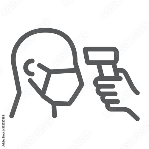 Checking body temperature line icon, coronavirus and covid 19, temperature scaning sign, vector graphics, a linear pattern on a white background, eps 10.