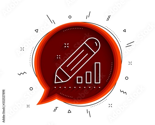 Edit statistics line icon. Chat bubble with shadow. Pencil chart sign. Seo management symbol. Thin line edit statistics icon. Vector