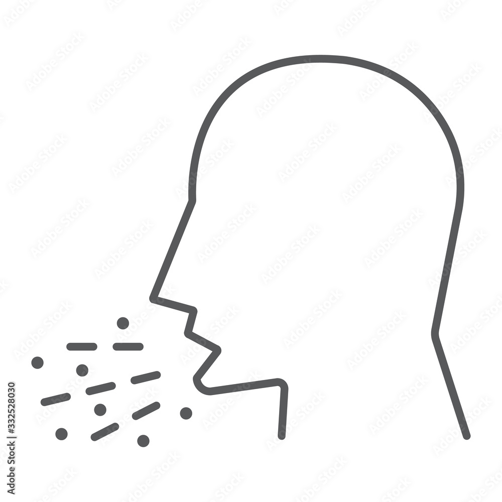 Cough thin line icon, coronavirus and flu, coughing man sign, vector graphics, a linear pattern on a white background, eps 10. Cough thin line icon, coronavirus and flu, coughing man sign, vector graphics, a linear pattern on a white background, eps 10.