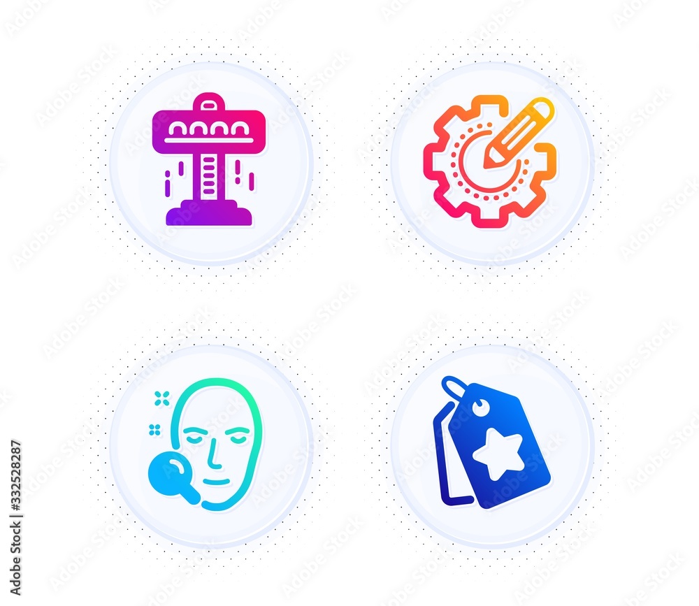 Face search, Attraction and Settings gear icons simple set. Button with halftone dots. Loyalty tags sign. Find user, Free fall, Technology process. Bonus reward. Business set. Vector Face search, Attraction and Settings gear icons simple set. Button with halftone dots. Loyalty tags sign. Find user, Free fall, Technology process. Bonus reward. Business set. Vector