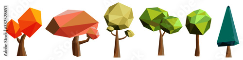Vector illustration of a set of low poly modeling trees