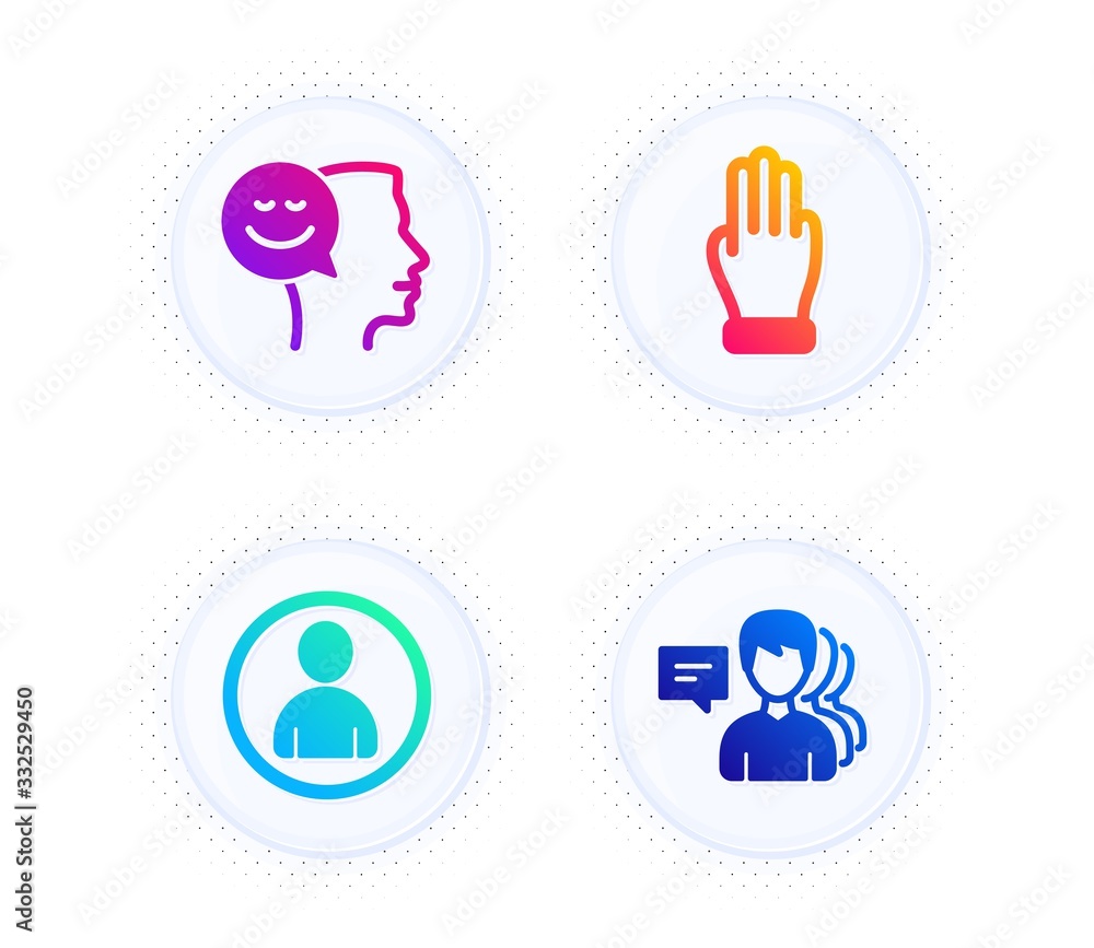 Good mood, Avatar and Three fingers icons simple set. Button with ...