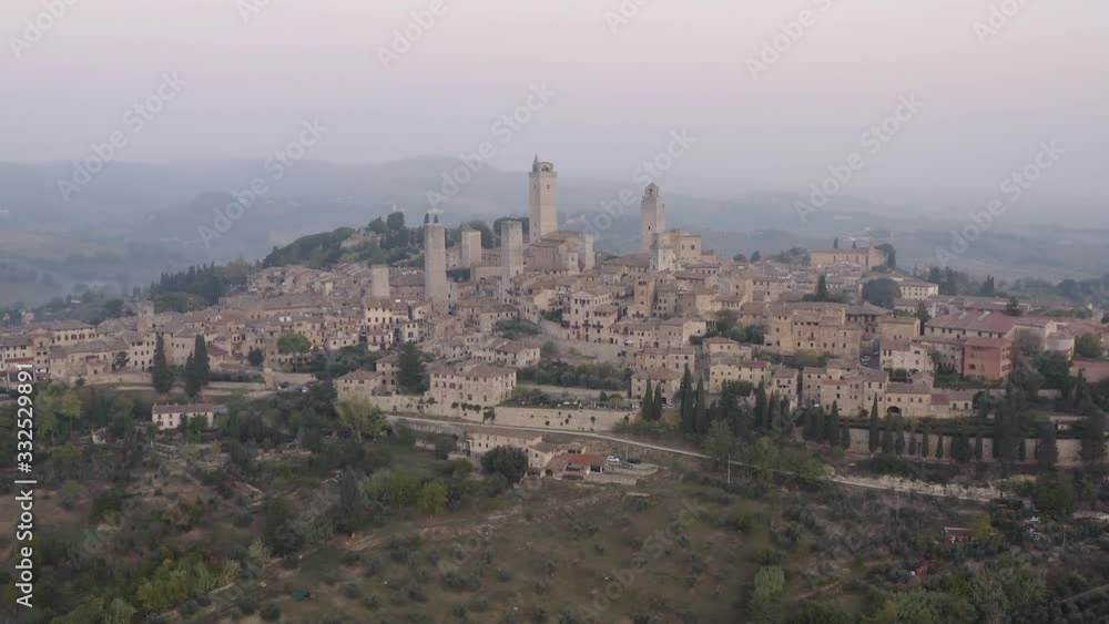 Aerial view of San Gimignano and its medieval old town with the famous towers Aerial view of San Gimignano and its medieval old town with the famous towers