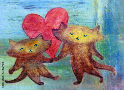 Lve Cats Whimsical Illustration photo