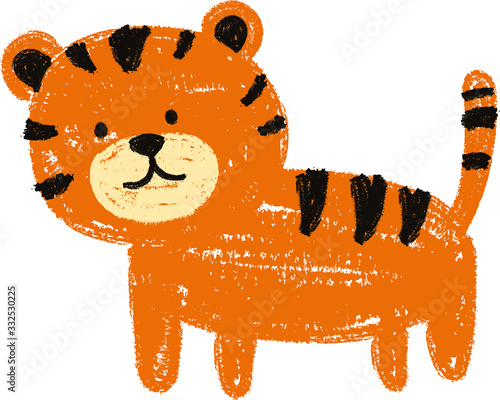 cute tiger hand drawn crayon illustration, vector