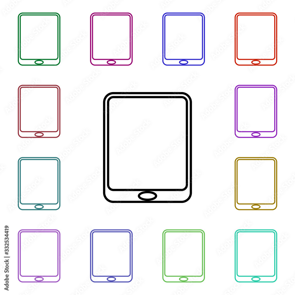 The tablet multi color style icon. Simple thin line, outline vector of technology icons for ui and ux, website or mobile application The tablet multi color style icon. Simple thin line, outline vector of technology icons for ui and ux, website or mobile application