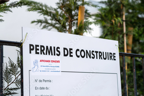 Konstfotografi Paris, France - Mar 18, 2020: Permis de construire translated as Construction pe