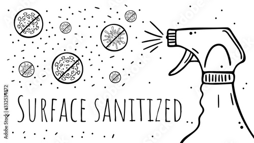 A poster disinfectant spray eliminates viruses. Surface sanitize