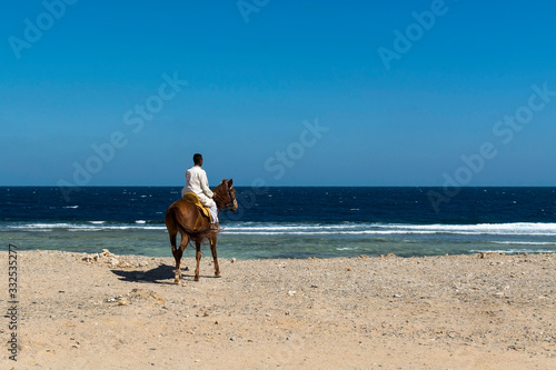 Beduin na koniu nad morzem