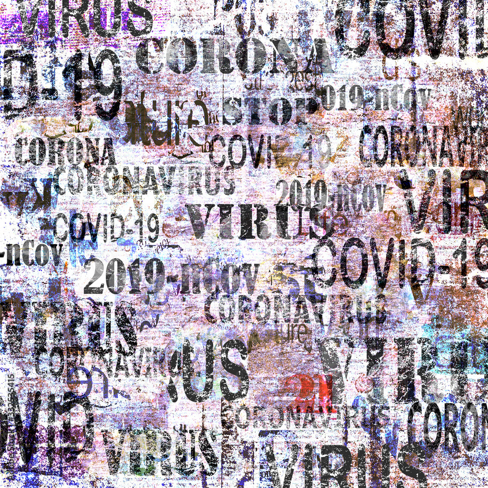 Fototapeta premium Coronavirus COVID-19 news grunge background. Dangerous respiratory corona virus newspaper page paper texrure