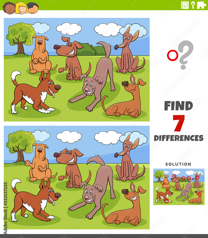 Fototapeta premium differences game with dogs characters group