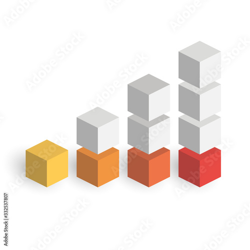 Bar chart of 4 growing columns. 3D isometric colorful vector graph. Economical growth  increase or success theme