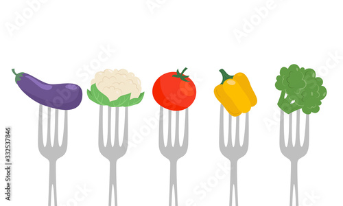 Vegetables on a forks. Healthy eating concept.