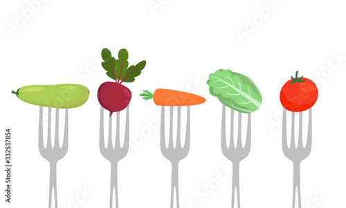 Vegetables on a forks. Healthy eating concept.