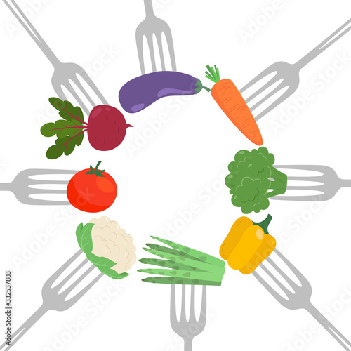 Vegetables on a forks. Healthy eating concept.