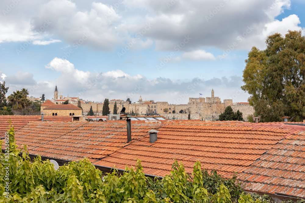 Tile Rooftops of Yemin Moshe and Jerusalem Old City