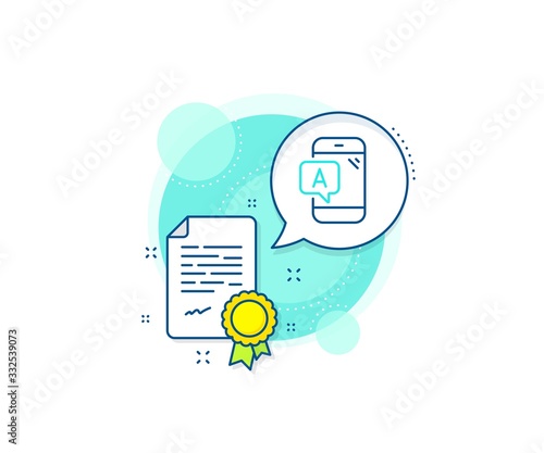 Ui phone test sign. Certification complex icon. Ab testing line icon. Certificate or diploma document. Ab testing sign. Vector