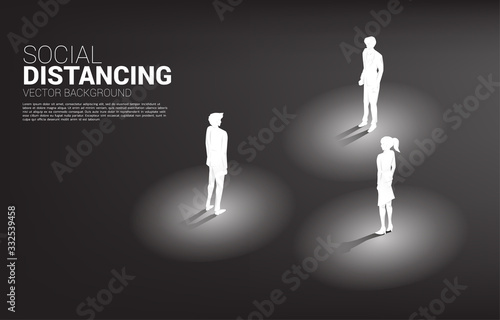 Silhouette of businessman and businesswoman standing with distance for avoid virus. Concept of social distancing and isolation.