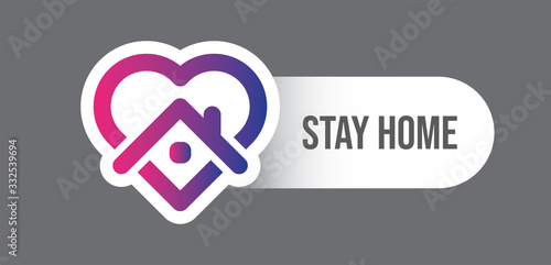Stay at home symbol. Heart and house pictogram for #stayhome social media campaign. Self isolation emblem for quarantine times.