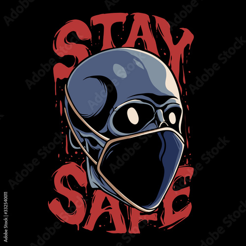 Skull wearing masker vector illustration. Stay safe poster design