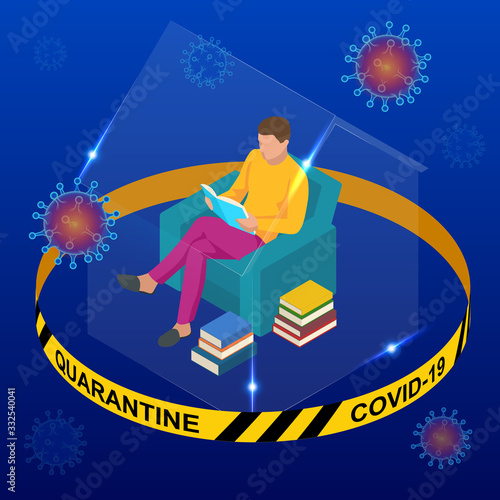 Coronavirus Covid-19, staying at home with self-quarantine to help slow outbreak and protect virus spread. Save the Planet from coronavirus.