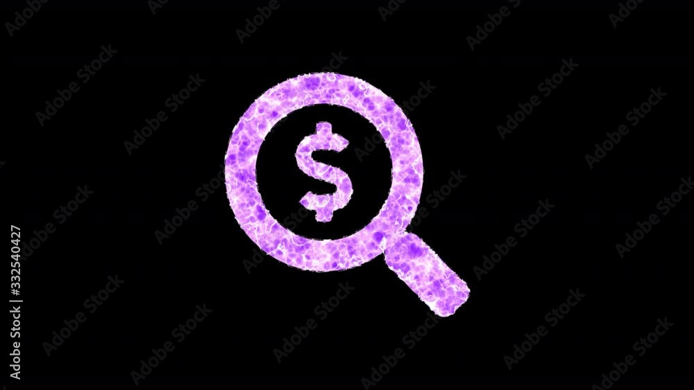 Symbol search dollar shimmers in three colors: Purple, Green, Pink. In - Out loop. Alpha channel Premultiplied - Matted with color black Symbol search dollar shimmers in three colors: Purple, Green, Pink. In - Out loop. Alpha channel Premultiplied - Matted with color black