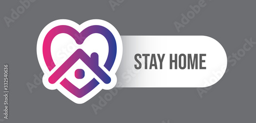 Stay at home symbol. Heart and house pictogram for #stayhome social media campaign. Self isolation emblem for quarantine times.
