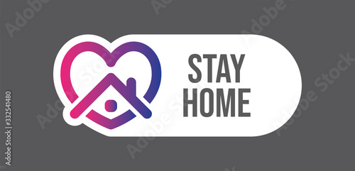 Stay at home symbol. Heart and house pictogram for #stayhome social media campaign. Self isolation emblem for quarantine times.