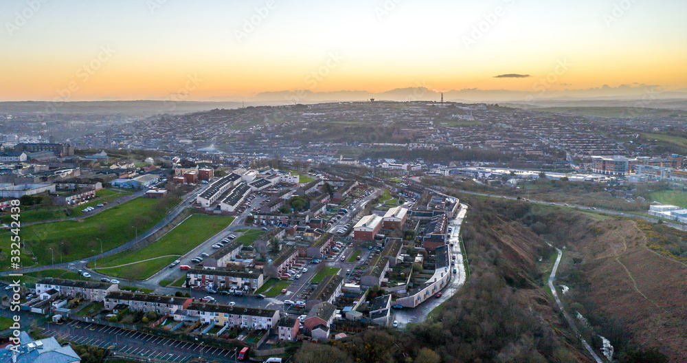 Beautiful scene amazing view aerial drone landscape Cork Ireland urban city center area irish landmark 
