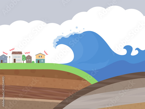 プレート型地震と津波のイラスト_矢印無し